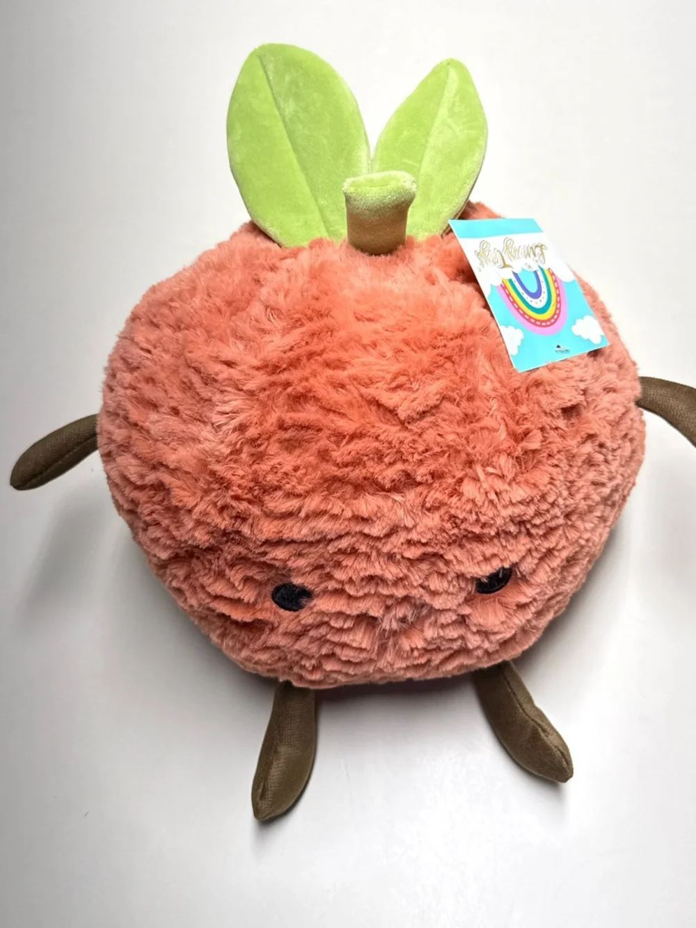Plush Orange Fruit Character with Green Leaves
